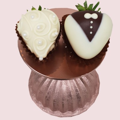 Bride & Groom White Tuxedo Strawberries 